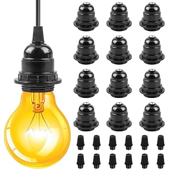 Pack of 12 E27 Socket Black Vintage Lamp Holder Bakelite Socket E27 Retro Edison Lamp Holder Plastic Waterproof Insulated for Table Lamp Floor Lamp Ceiling Light Chandelier