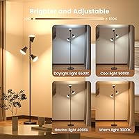 Vista 4 de SIBRILLE 36W LED Tree Floor Lamp, Dimmable Tall Standing Lamp with Remote & Touch Control, 4 Color Temperatures Bright Floor Lamp, 3 Rotatable Light