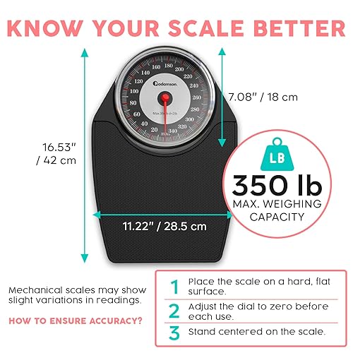 Miniatura 3 de Adamson Báscula A24 para peso corporal, hasta 350 libras, nueva 2024, superficie de goma antideslizante, números extra grandes, báscula de baño