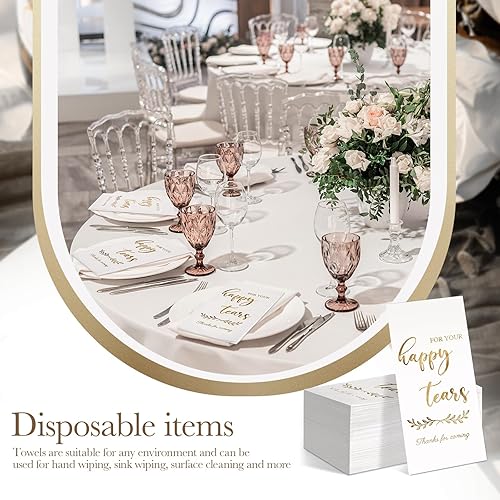 Miniatura 6 de Outus Servilletas doradas de boda de 2 capas con diseño de lágrimas felices, paquetes de servilletas de bebidas, servilletas de cóctel, servilletas