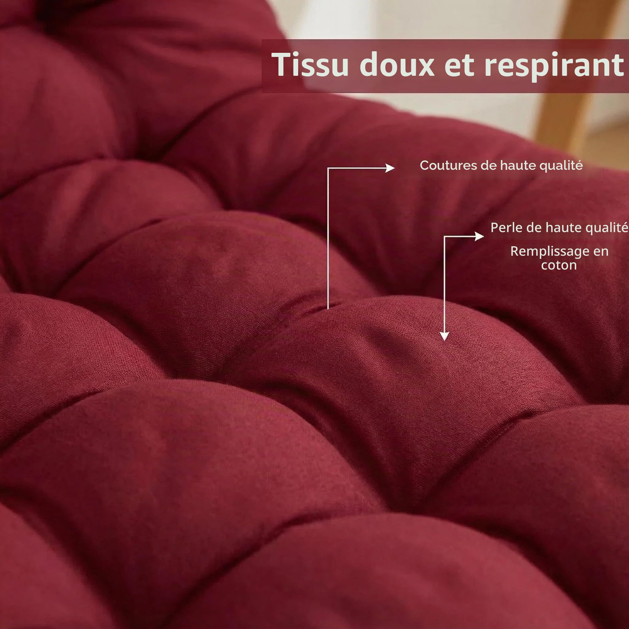 Coussin pour chaise longue de jardin, 170 x 53 x 7 cm, coussins pour chaise longue, coussin rembourré pour chaise longue, coussin d'oreiller pour meubles de jardin avec bande réglable (rouge)