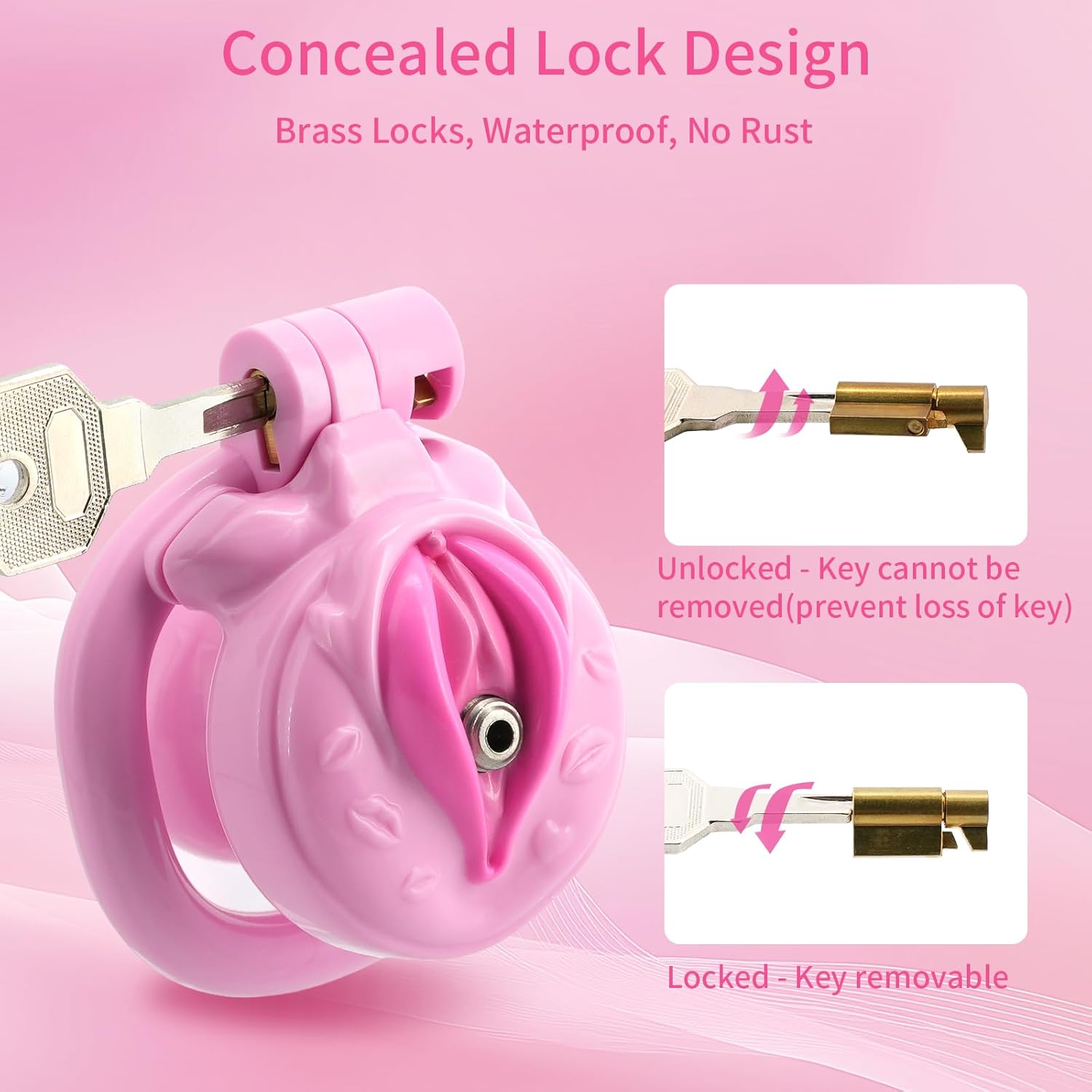 inverted chastity cage - Resin Chastity Devices with Negative Bondage Gear and Chastity Belt, Lightweight Cock Cage with 4 Sizes Rings and 2 Invisible Lock, Adult Sex Toys for Man Penis Exercise(Pink)