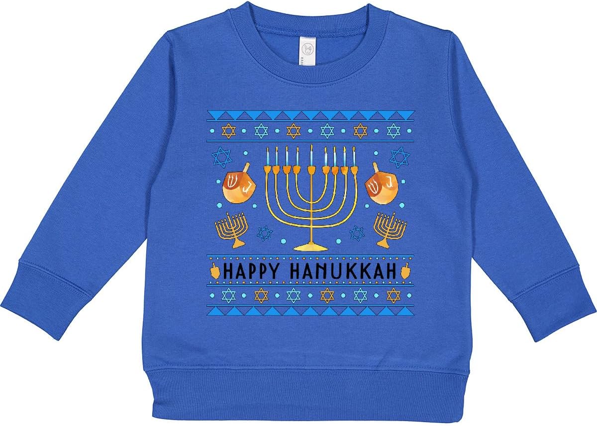 inktastic Happy Hanukkah Sweater Style Design with Menorah Toddler Sweatshirt