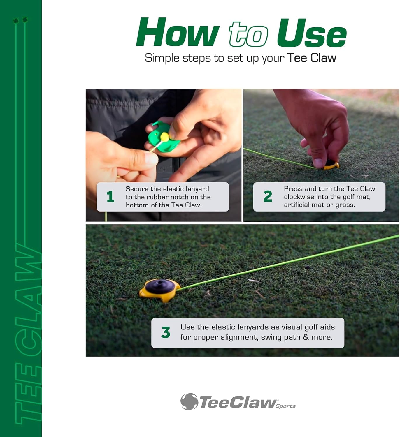 Tee Claw Golf Tee Holder, Golf Mat Tee, Golf Alignment String, Baseball Agility Training for Indoor and Outdoor, Made in The USA.