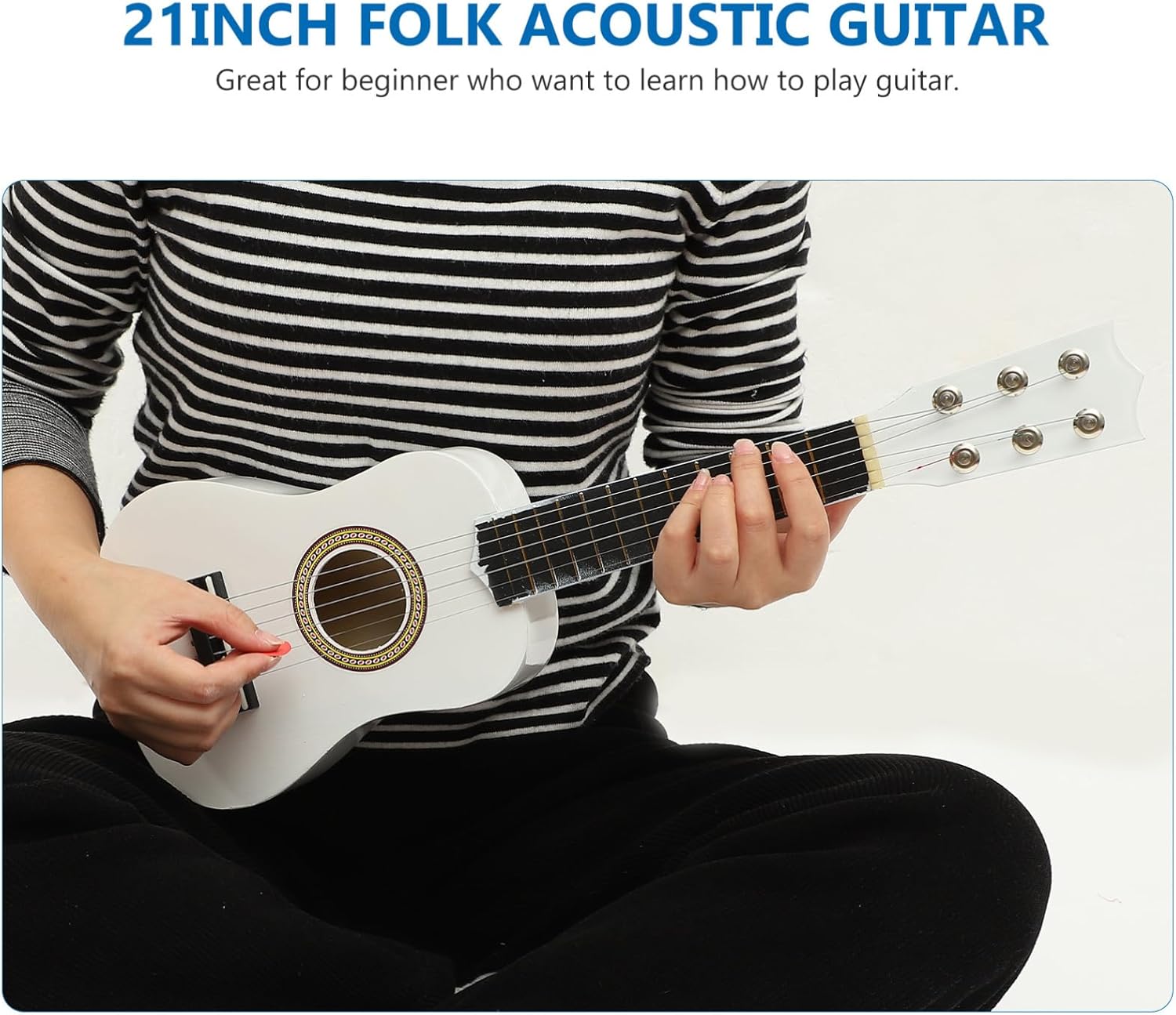 ibasenice 21in Mini Acoustic Guitar for Boys and Girls Beginner Guitar Musical Instrument Wooden Craft Present for Children