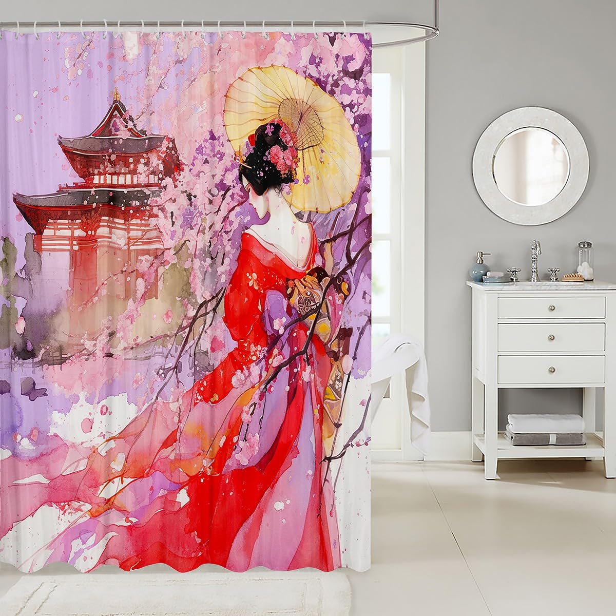 Amazon｜Feelyou 日本の芸者シャワーカーテン 182.9 cmx182.9 cm 桜
