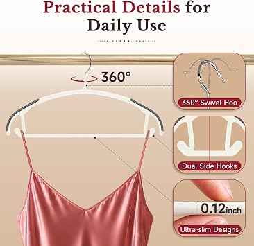 30 Pack Slim Plastic Clothes Hangers, Ultra-Slim Non Slip Rubber Pad
