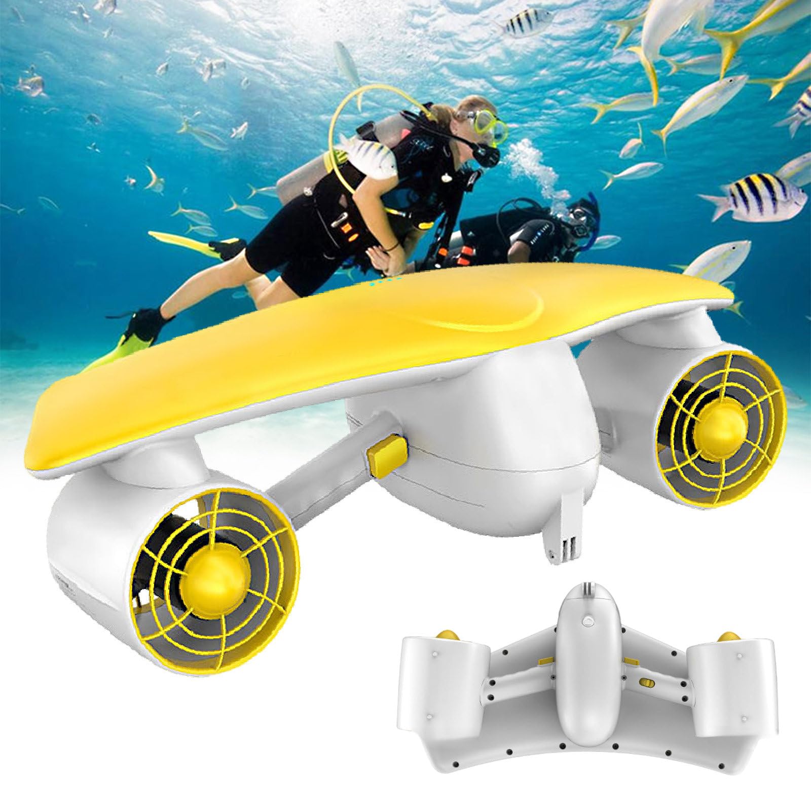WDSOPK Electric Underwater Scooter, Sea Scooter, Submarine Glider Scuba Diving, 600w Dual Motors, 0.8m/S/&1.8m/S Speed Adjustment (Yellow)