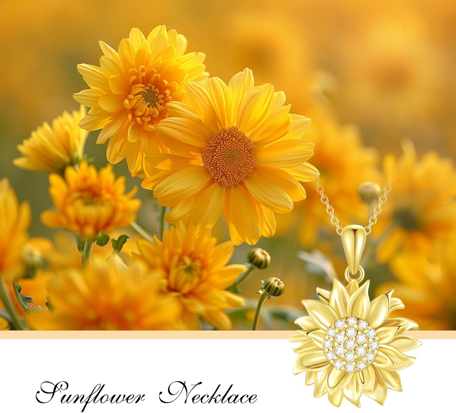 Diamond Sunflower Necklace for Women, 18K Gold Plated Sterling Silver You Are My Sunshine Sunflower Pendant Necklace Jewelry Anniversary Mother's Day Jewelry Gifts for Her, Mom, Wife - Image 5