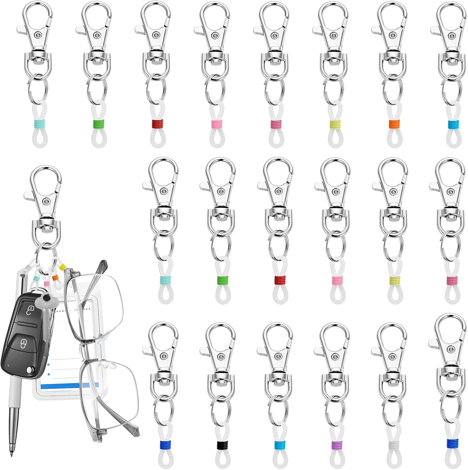 20 Pack Pen Holder for Lanyard, Retractable Badge Reel Accessories, Colorful Silicone Pen Clips with Lobster Clasps, Mini Pen Holder for Badge Reel, Nurse Teacher Student Supplies for Daily Work Use