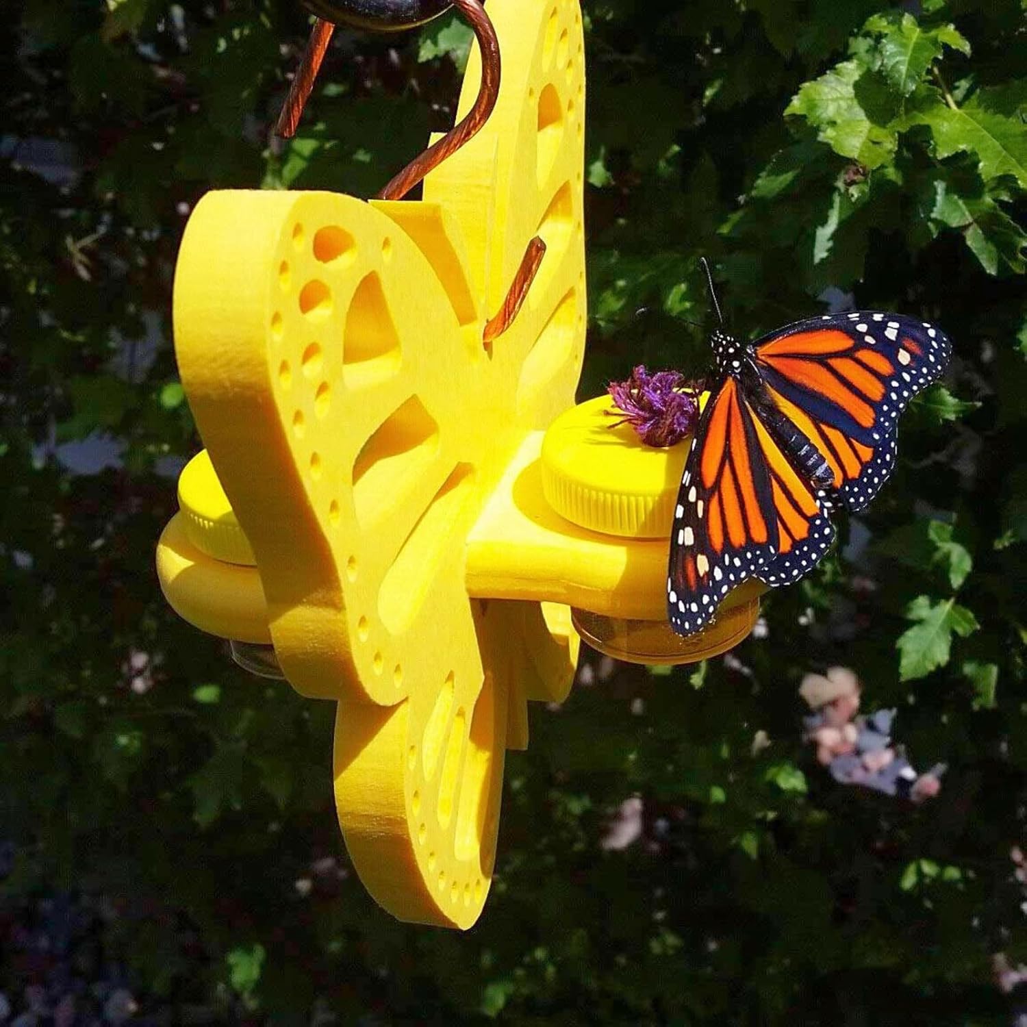 JCS Wildlife Double Nectar DOTS Hanging Butterfly Nectar Feeder - Bright Yellow Color - Made in The USA
