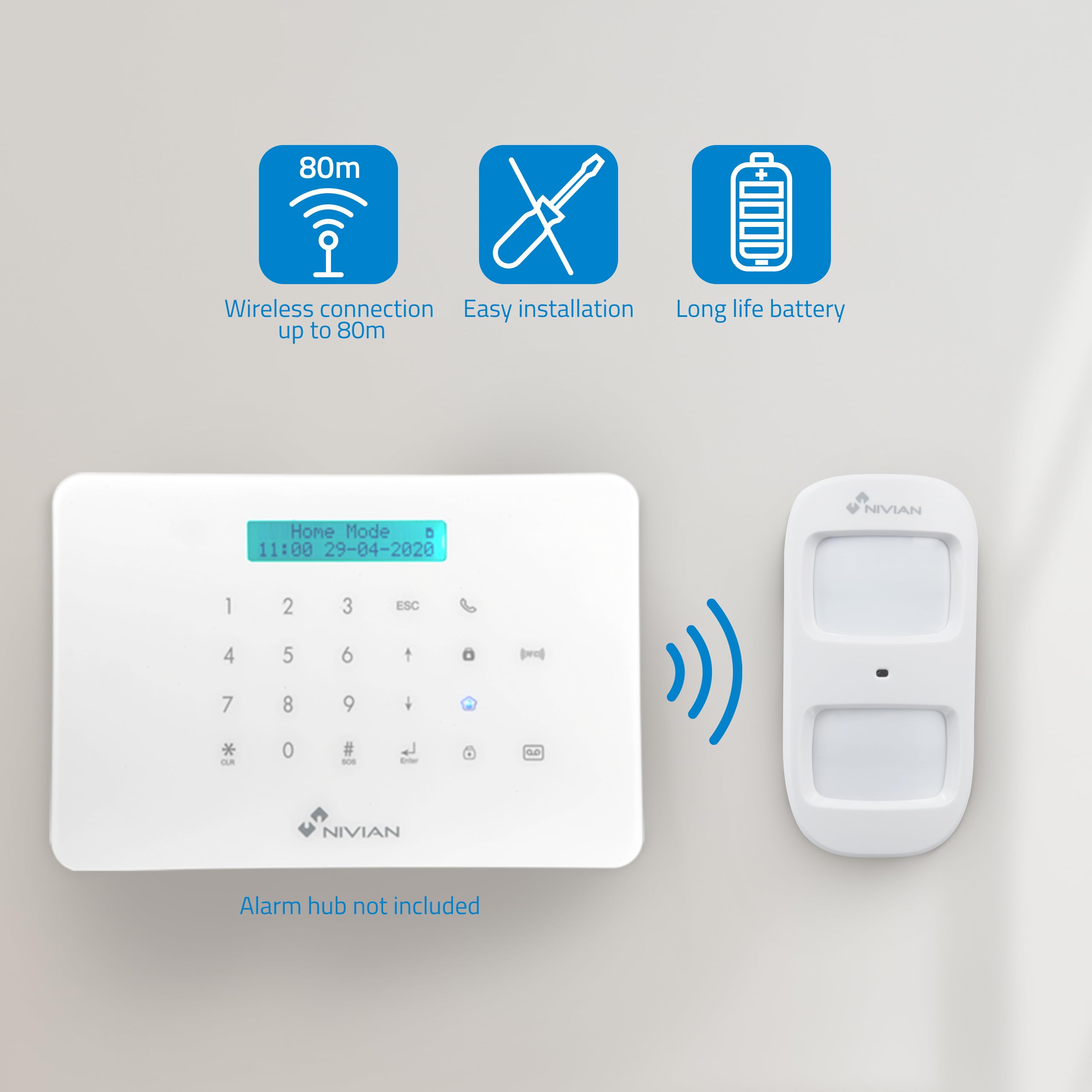 Nivian-Detector de Movimiento inalámbrico Compatible con Alarma Nivian-Apto para Interior–Inmune a Mascotas hasta 20Kg–Amplia Cobertura-Tamper Anti-sabotaje-Fácil instalación sin Necesidad de Cables