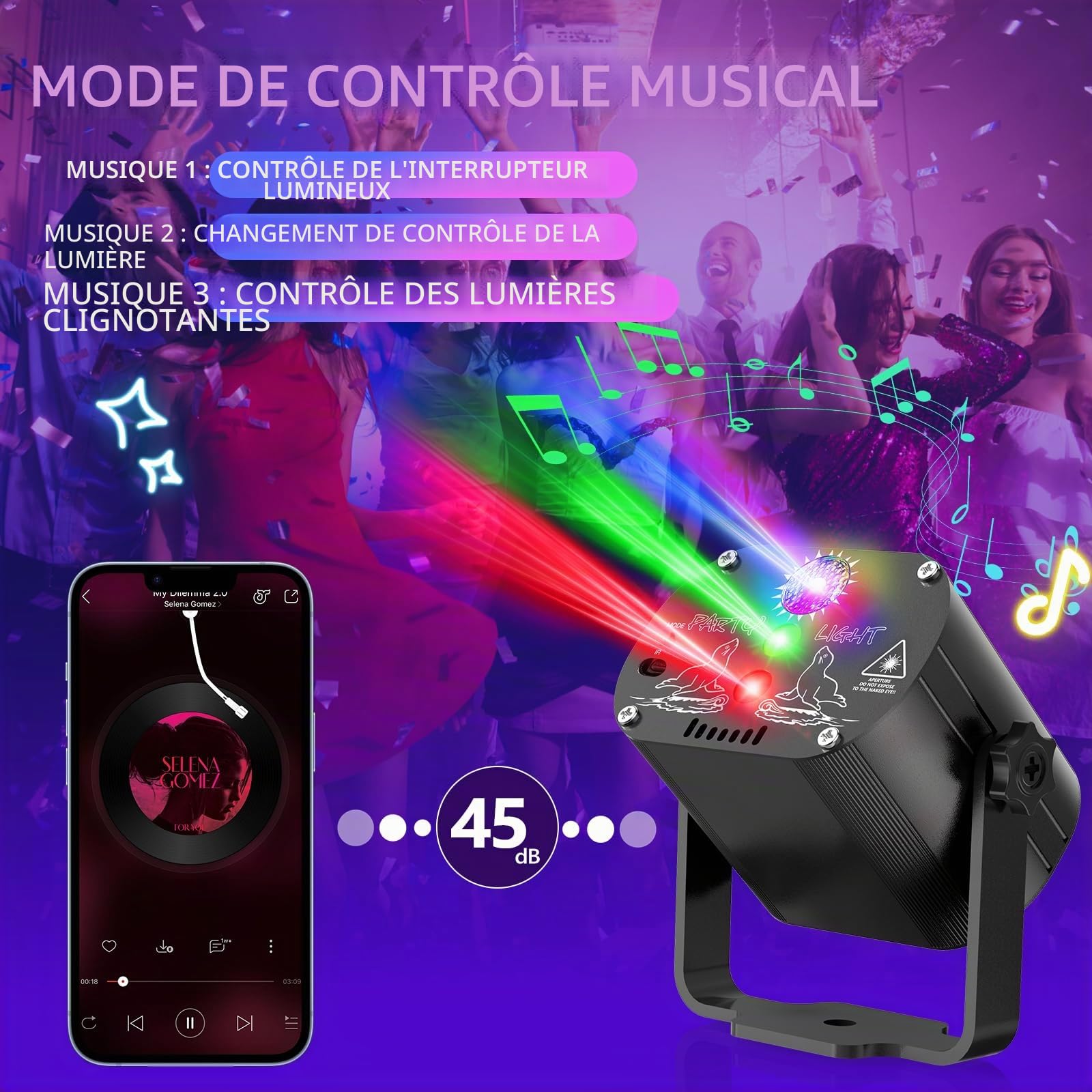 Lampe de Scène, 60 effets lumineux Lumière Disco avec Stroboscope et télécommande, Boule Disco Grand Angle Contrôle de la Musique, Divers Effets RGBW Lumiere Soirée USB Halloween, Fête, Noël