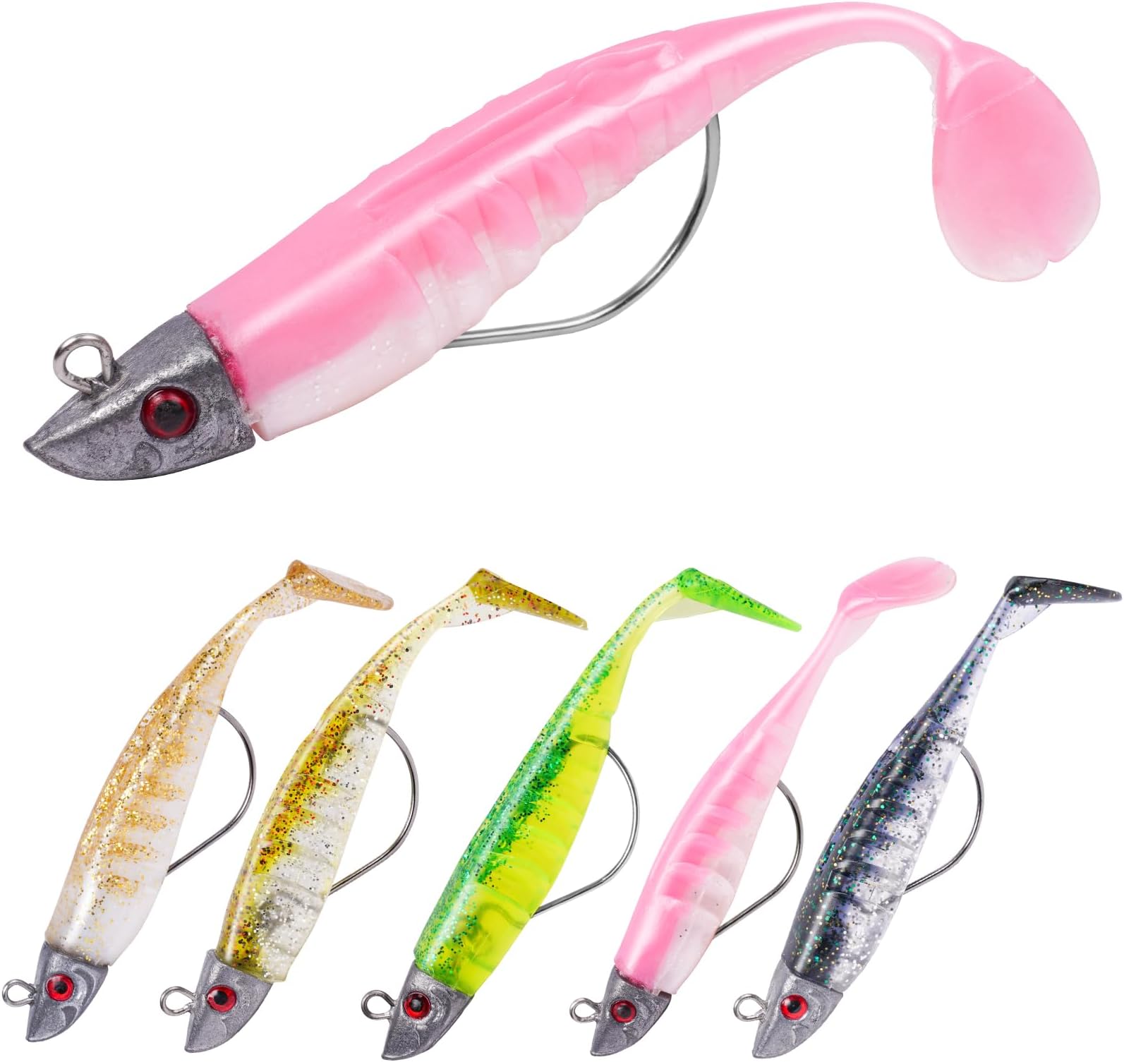 Soft Fishing Lures Kit, Fishing Hook Easy Catch Pre-Rigged Soft Lures, Silicone Swimbait Artificial Bait, Ultra Realistic Shape and Action for Predator Fishing - Pike, Zander, Perch, Bass, Trout