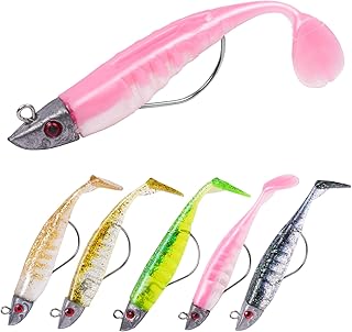 HOTUT Leurres de Pêche Souples, Leurre Souple Mer, Leurre Peche Carnassier pour Bar, Truite, Marigane, Leurre Peche avec T-Tail, Équipement de Pêche Pré-jigged, Pêche Cadeaux Hommes