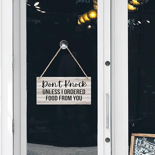 Miniatura 6 de Letrero de madera para puerta delantera, exterior, con texto en inglés «Don't Knock Unless I Ordered Food From You», placa de madera rústica,
