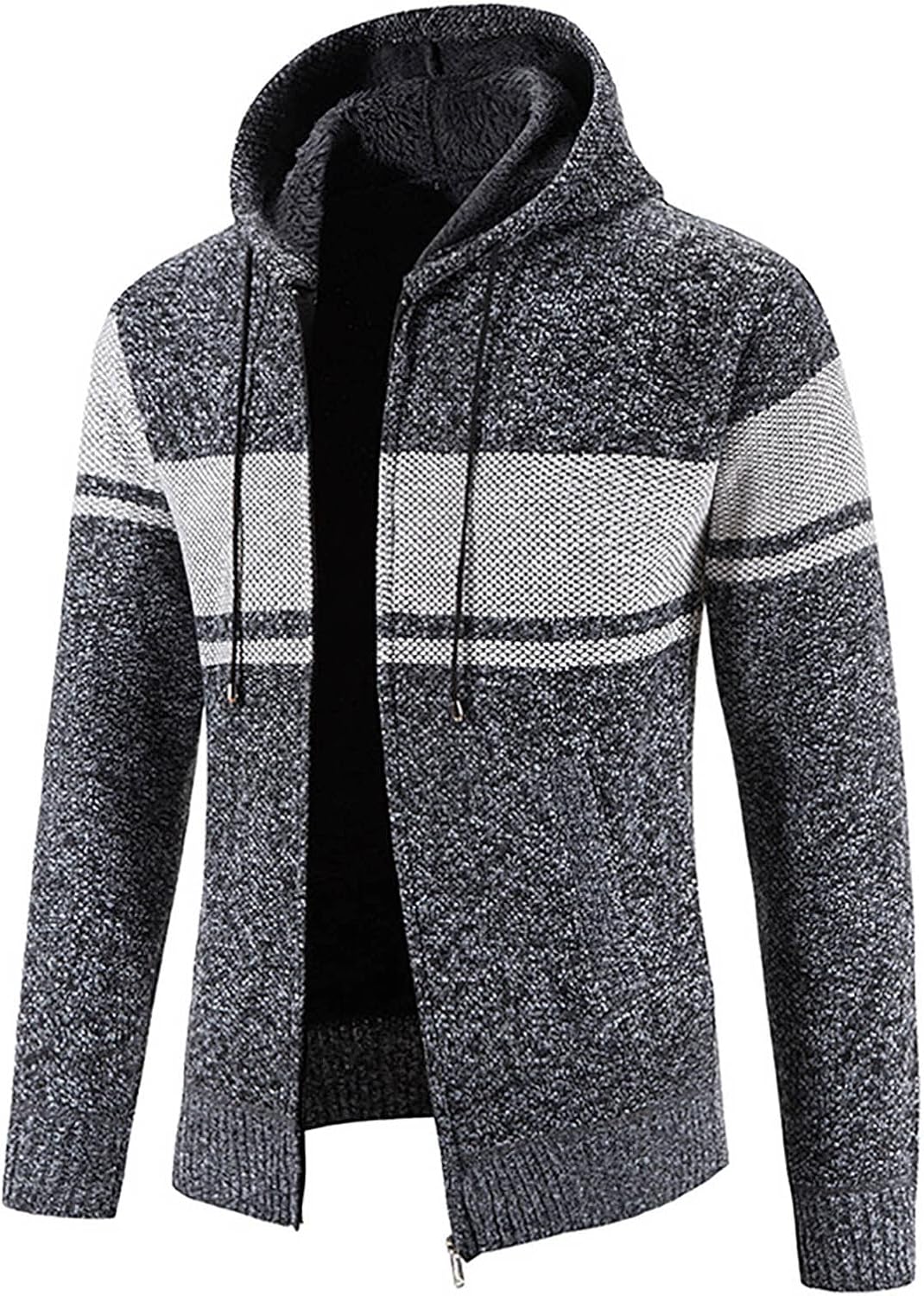 Mens Long Cardigan Lightweight Hooded Sweater Causal Long Sleeve Fleece Lined Knitted Sweaters Warm Jackets Coats