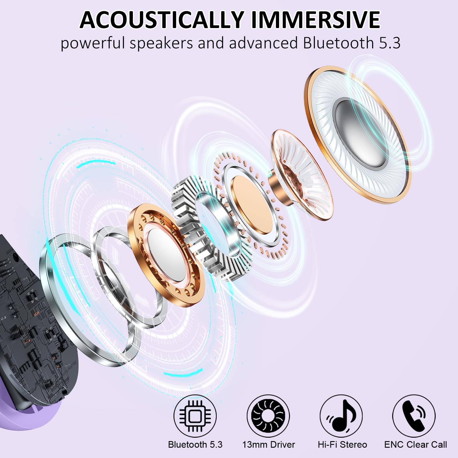 Matast Auricolari wireless, Bluetooth 5.4, 50 ore di riproduzione, cuffie stereo con cancellazione del rumore con 4 microfoni ENC, auricolari sportivi, auricolari impermeabili IPX7, per sport e corsa