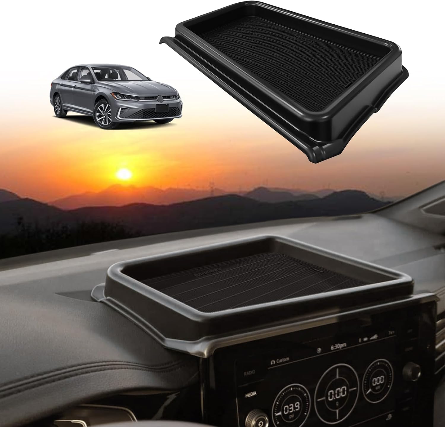 Muslogy Dashboard Storage Box Compatible with 2025 2026 Volkswagen Jetta Accessories Center Console Organizer Insert Tray Divider Anti-Slip Mat Fit For 2025 Jetta S SE Sport SEL GLI, Fit 8-inch Screen