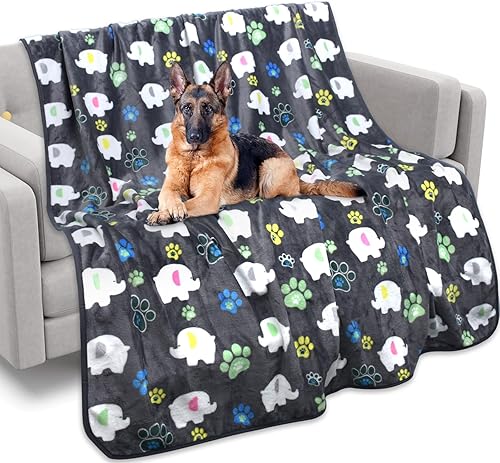 Miniatura 1 de REZUTAN Manta ultrasuave para perro, 40 x 50 pulgadas, con patrón de elefante gris de franela y huellas de patas, manta para gatos, suministros para