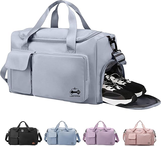 Unisex Womens Mens Sports Gym Bag Duffle Bag with Shoes Compartment Hand Luggage Bag, Waterproof Lightweight Travel Bag, Holdall Bag Ideal for Gym, Swimming, Hospital, Vacations (Gray) 37L