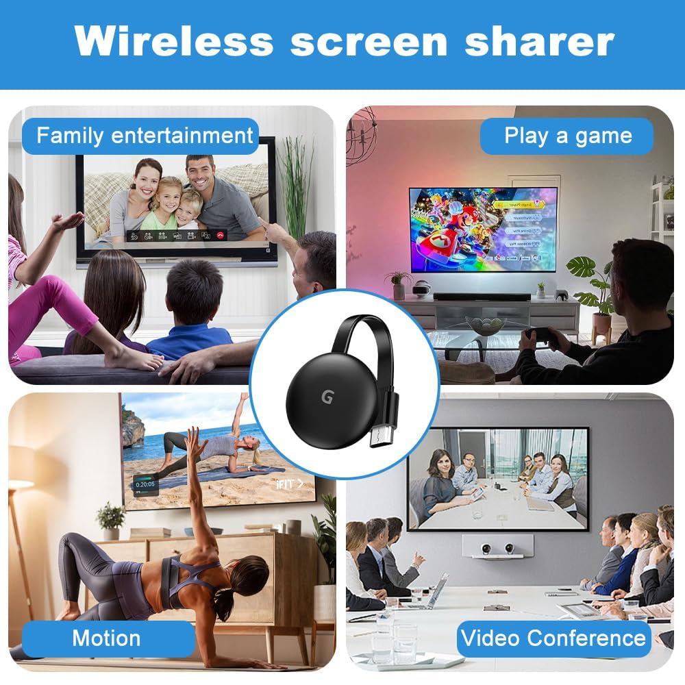 4K Full HD Miracast HDMI Dongle, 1080P bezprzewodowy adapter HDMI, 5G Miracast Dongle, wyświetlacz WiFi do urządzeń z systemem Android/iOS/Windows, tablet, HDTV/monitor/projektu