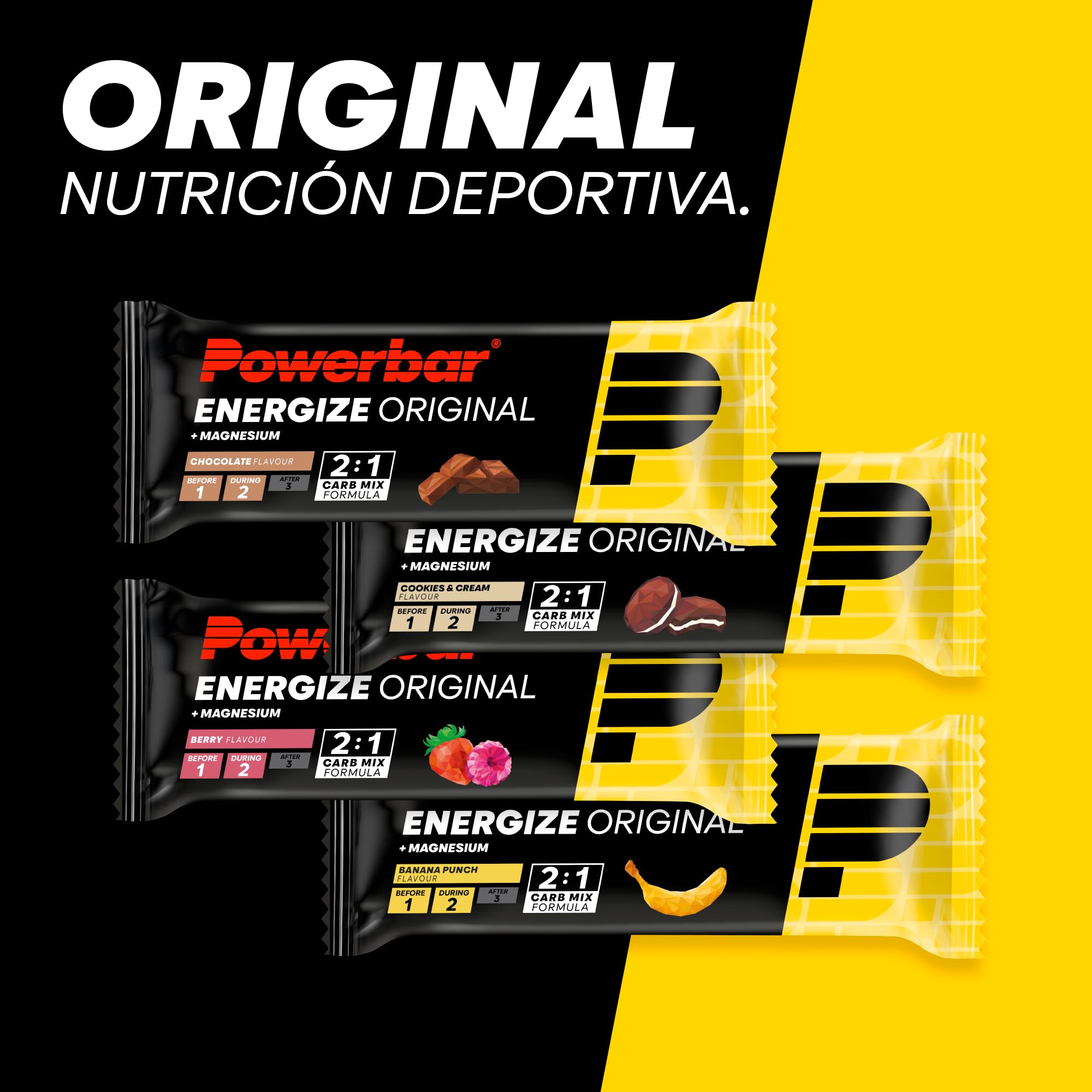 Powerbar - Energize Original - Cookies&Cream - 15x55g - Barritas energéticas altas en carbohidratos - Magnesio y sodio
