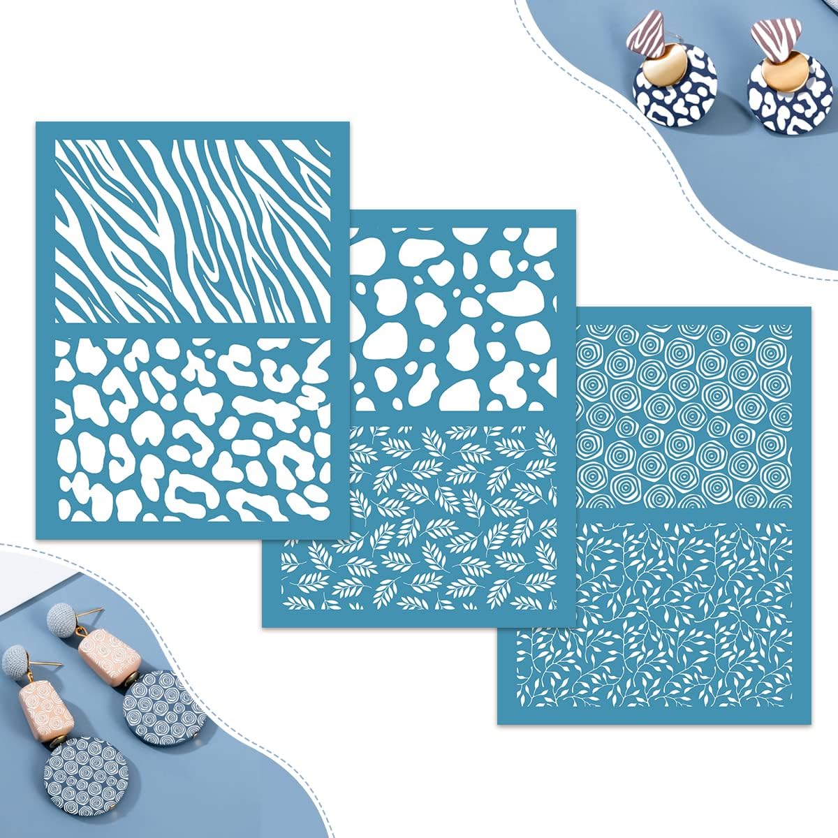 MMDOCO 3 PCS Silk Screen Stencils for Polymer Clay,6.3 * 4