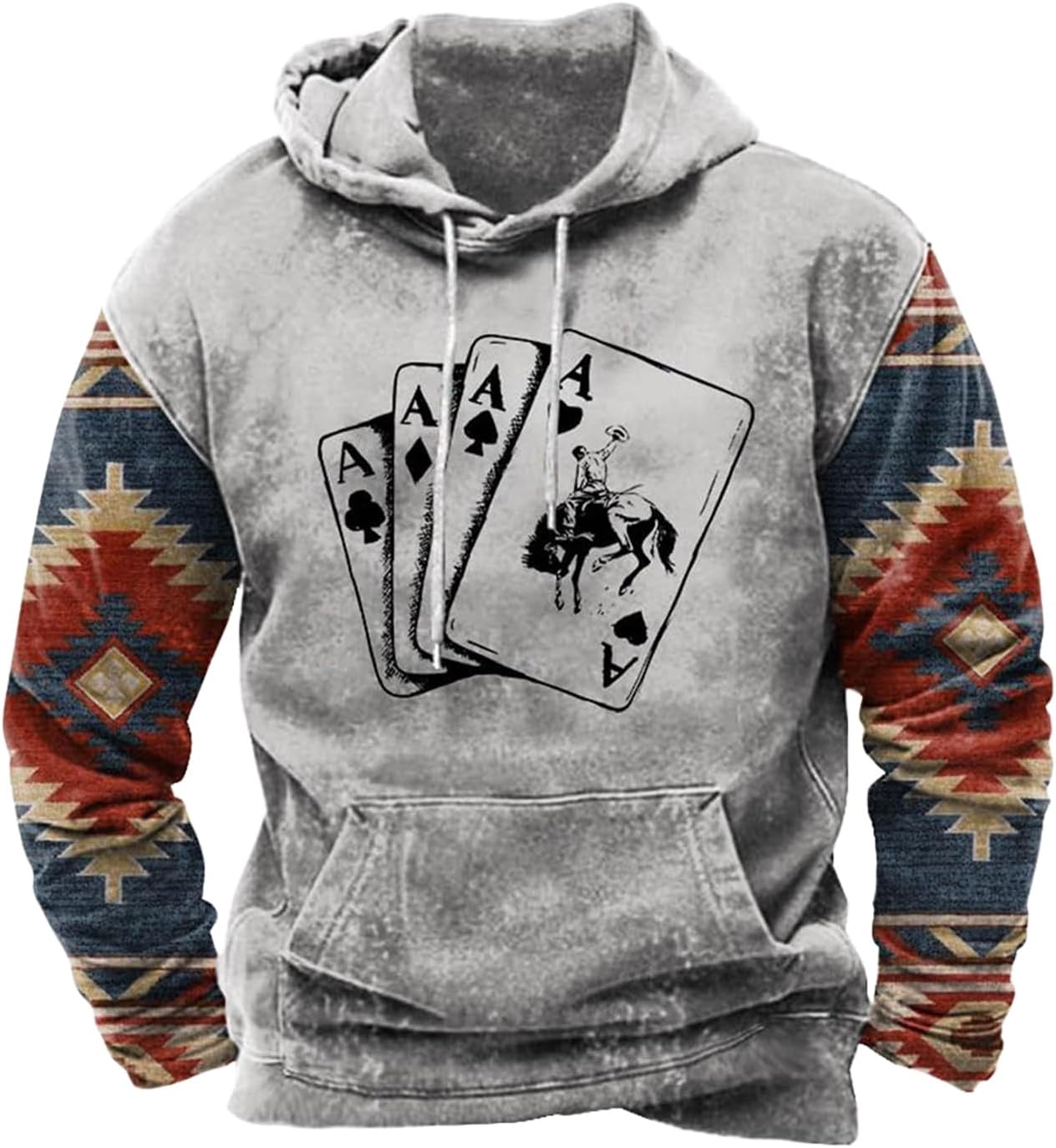 Western Hoodie for Men Aztec Cowboy Printed Drawstring Pullover Hooded Sweatshirt Mens Comfy Fleece Sweatshirt