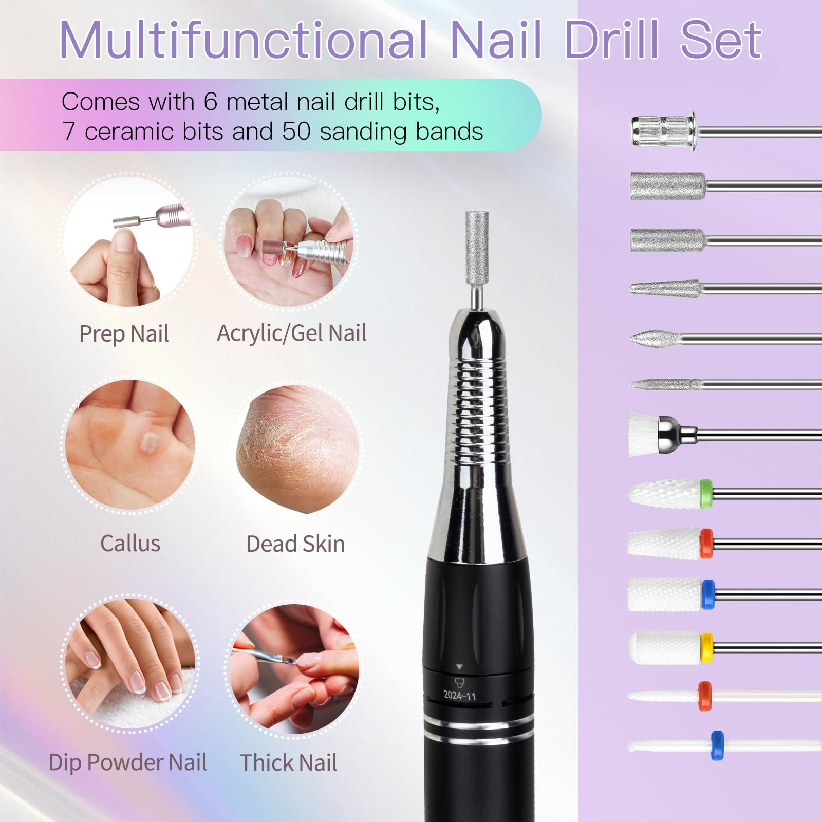 Madenia Fresa per Unghie Professionale Ricaricabile, 35000RPM Lima per Unghie Elettrica Portatile, Senza Fili Fresa Unghie con 13 punte per unghie per Salone Manicure e Casa (Grigio)
