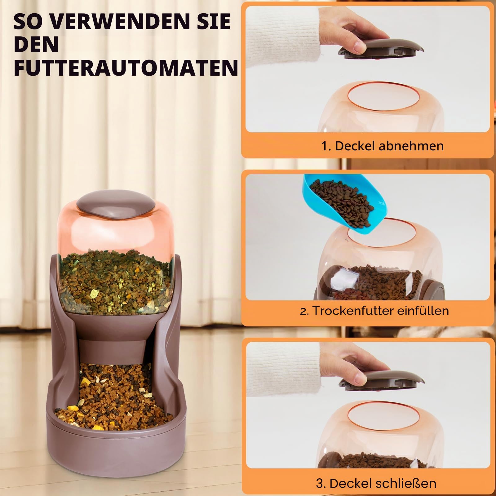Automatisches Futter- und Wasserspender für Hunde, Katzen, Futterspender und Wasserspender, 3,8 l, 2-in-1 Katzenfutter, Wasserspender für kleine, mittelgroße und große Haustiere (Gray)