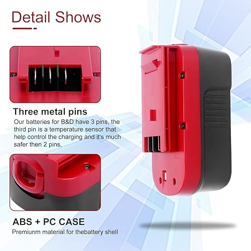 Miniatura 5 de Paquete de 2 baterías de repuesto HPB18 Ni-Mh de 3.6 Ah para Black and Decker de 18 V, HPB18 HPB18-OPE, compatible con batería Black Decker,