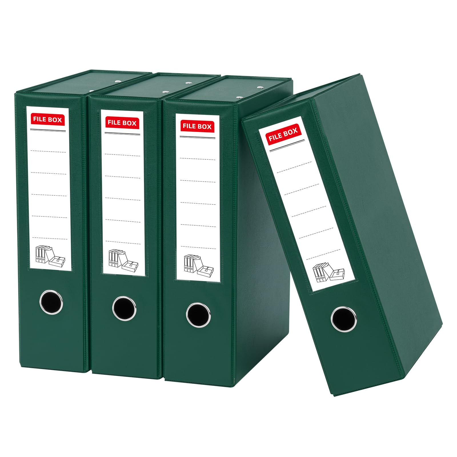 Srvnpioy A4 Foldable Box Files with Spring Clip, 88mm Spine, 4 Pack, Green