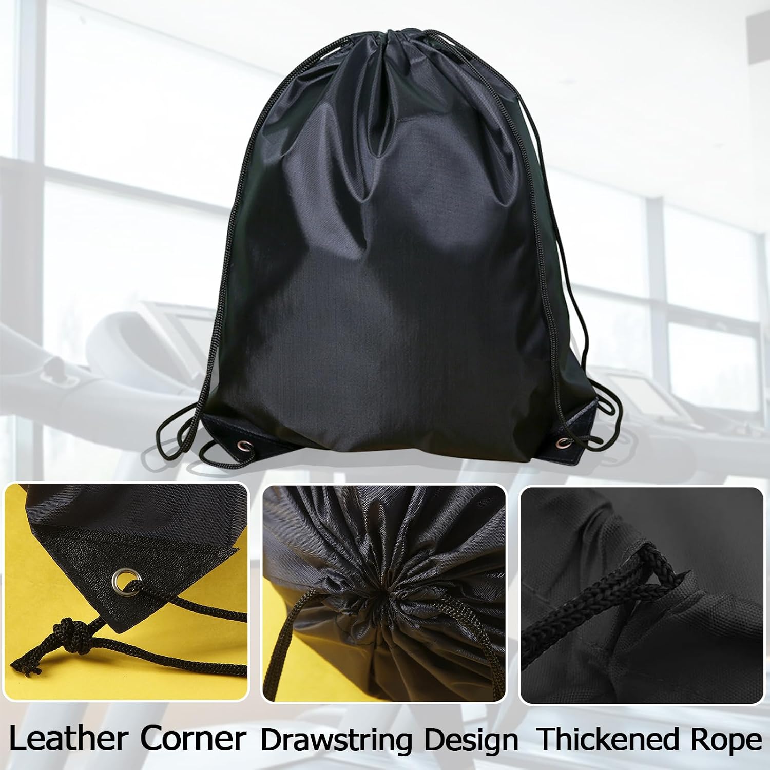 INVODA Drawstring Backpack Bulk String Backpack Drawstring Bags Sport Gym Cinch Bag Sackpack for Women Men (Black 6PCS)