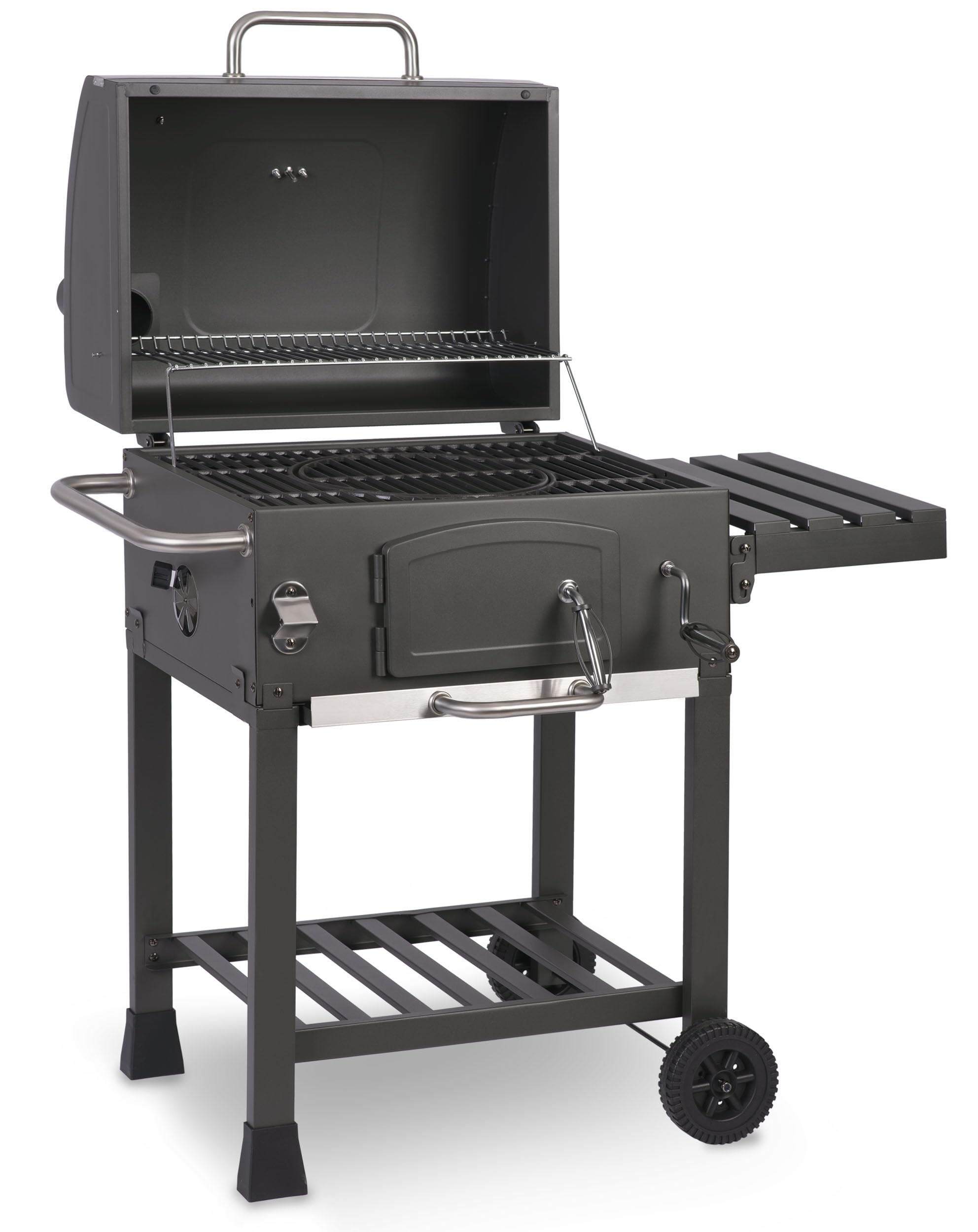 Berdsen grill na węgiel drzewny wózek z pokrywą termometr palenisko grilla 122 x 109,5 x 48 cm szary