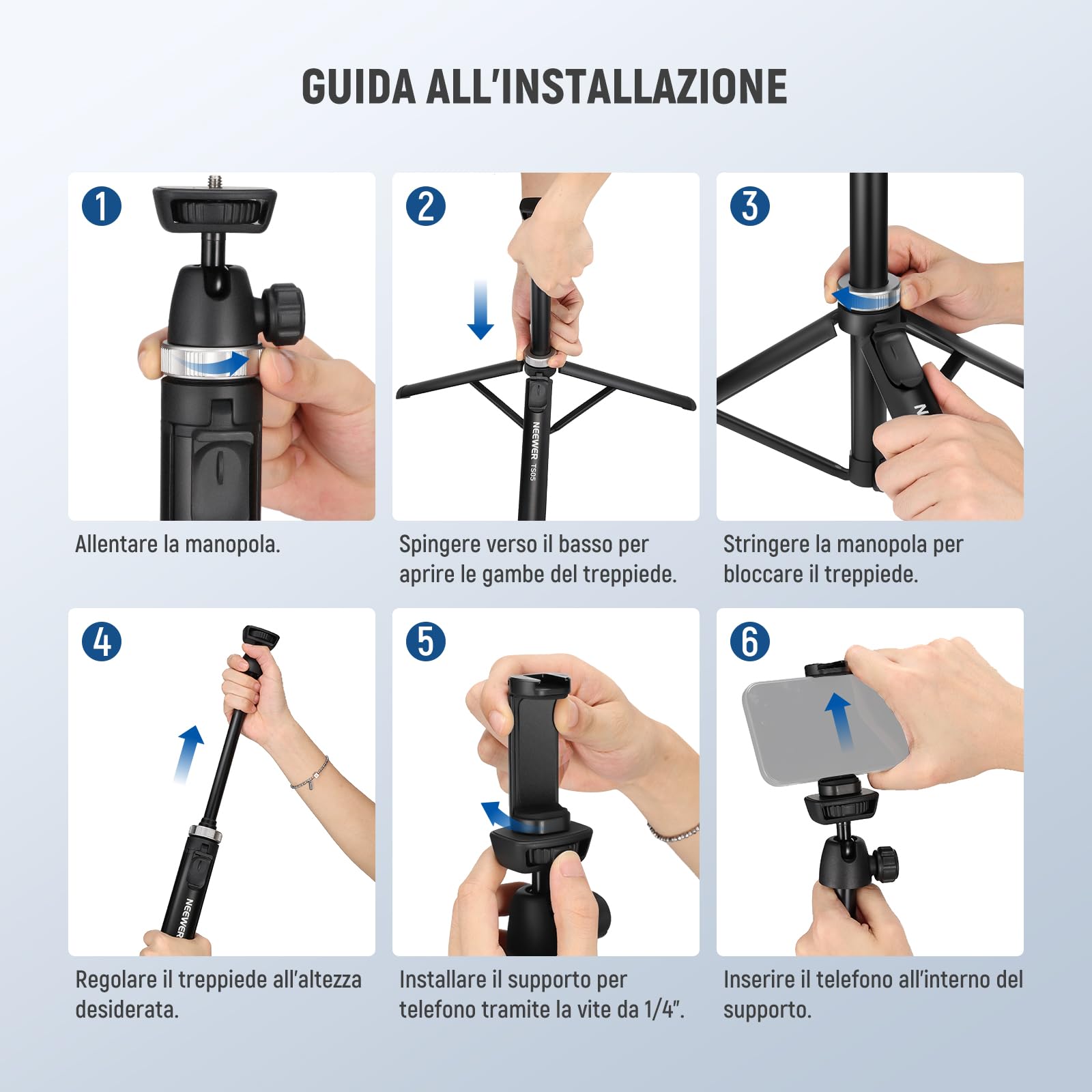 NEEWER Treppiede Telefono Fotocamera con Portacellulare e Telecomando, Cavalletto Selfie Stick in Metallo da 160cm per Video Vlog Viaggio Compatibile con iPhone Canon Sony Nikon, Panno Pulizia, TS05