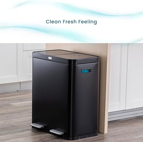 Miniatura 10 de Home Zone Living Bote de basura doble de 16 galones para reciclaje y basura con control de olores CleanAura, capacidad total de 60 litros, negro mate