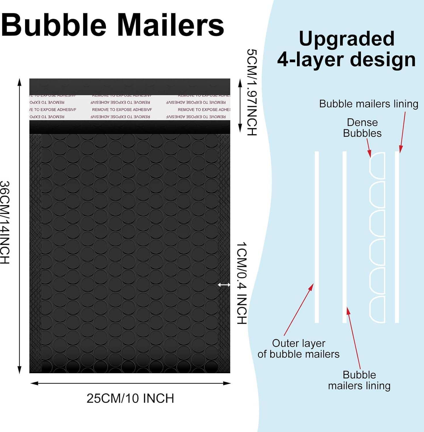 Henoyso 30 Pcs Extra Large Bubble Mailers 10 x 14 Inches Resealable Padded Envelopes Waterproof Shipping Bags Poly Padded Mailers Bulk for Mailing Packaging Small Business(Black)