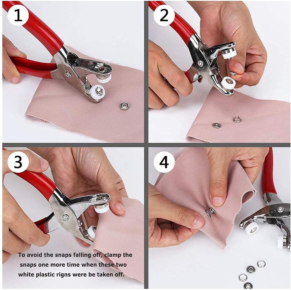 10L0L 3/8 Inch Open-Ring Cap Gripper Grip Prong Stainless Steel Snaps No-Sew Button Fasteners Studs, Fastener Pliers (Snaps Pliers and 100-piece Snaps)