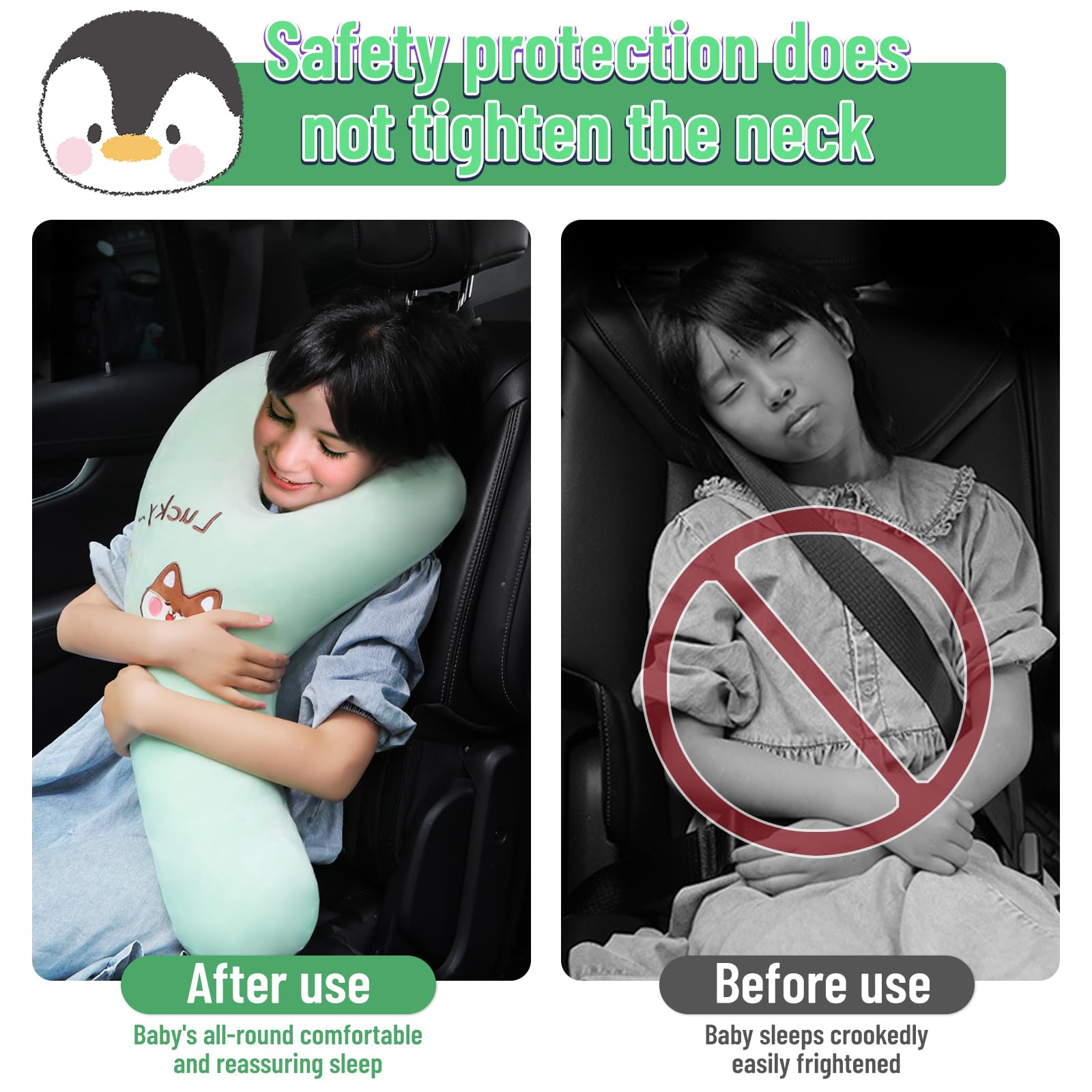 OHAANYY Reisekissen Kinder Auto, Schlafkissen Für Auto Kinder, Reisekissen, Y Form Kinder Auto Kissen, Flugzeug Nackenkissen Für Lange Reisen, Reisekissen Für Erwachsene Und Kinder (Grün)