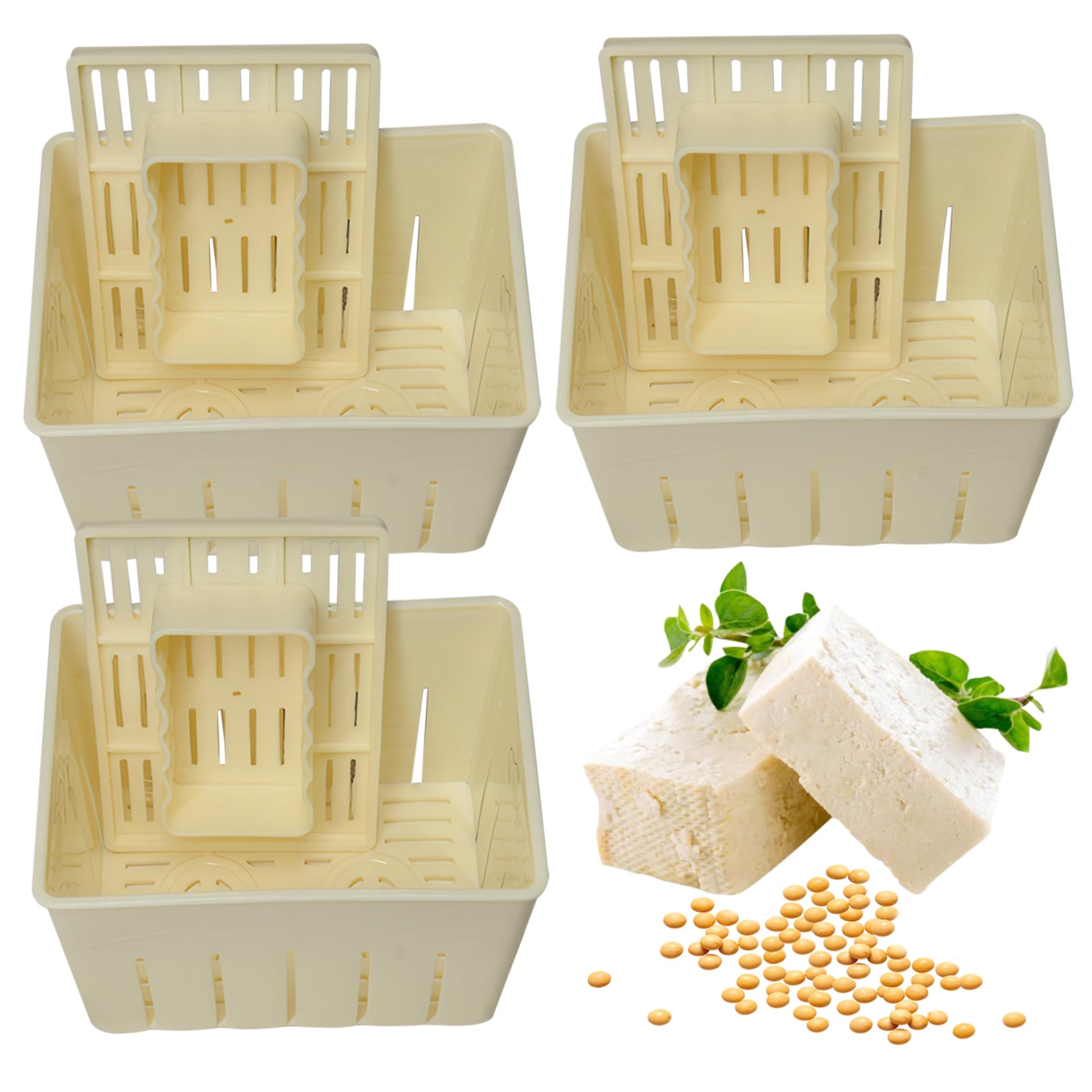 3pcs Tofu Maker, Tofu Press 5.5x4.3x3.7In Tofu Maker Food Grade Pp Tofu Moule Rectangular DIY Cheese Press Kitchen Gadgets, tissu non inclus