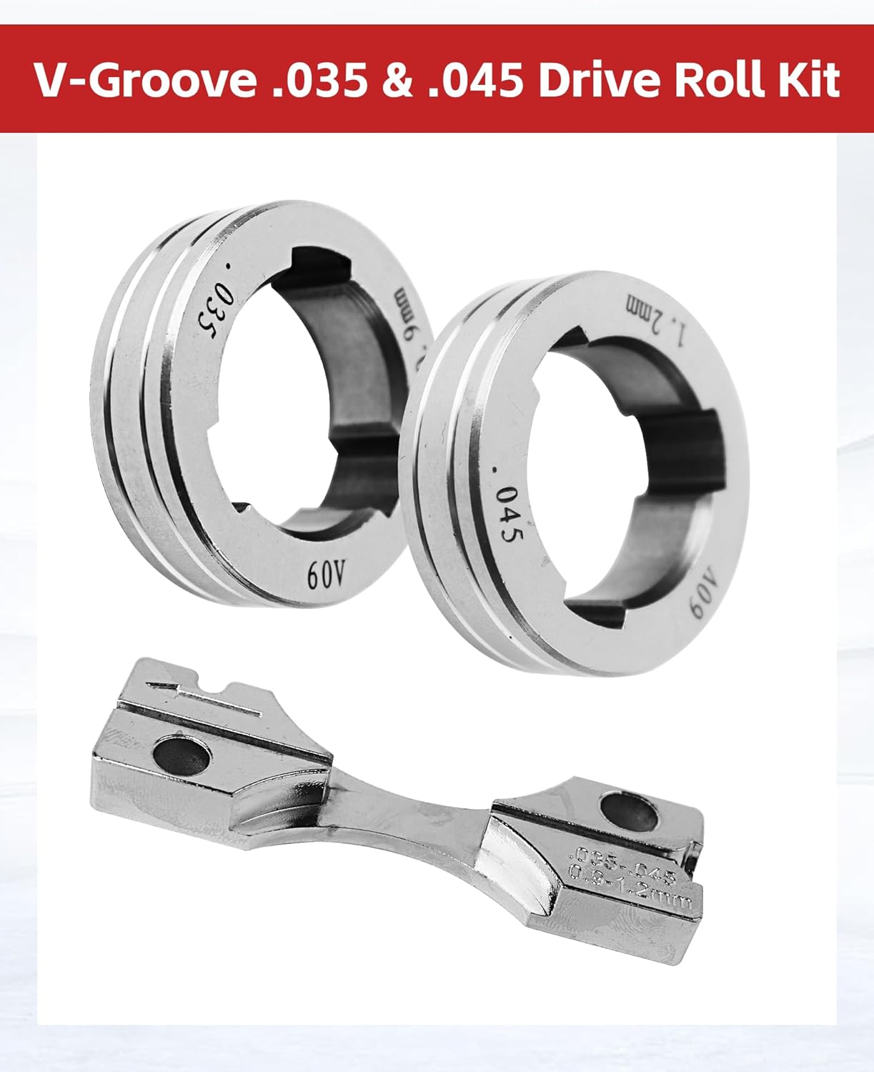 Drive Roll Kit 035" 045" Replace for KP1696-1, for Solid Wire, Compatible with Lincoln Power MIG 216, 255XT, 350MP, LN-15, Power feed 25M, LF-72, LN-25 PRO, LN-25 PRO Dual Power (V-Groove .035 & .045)