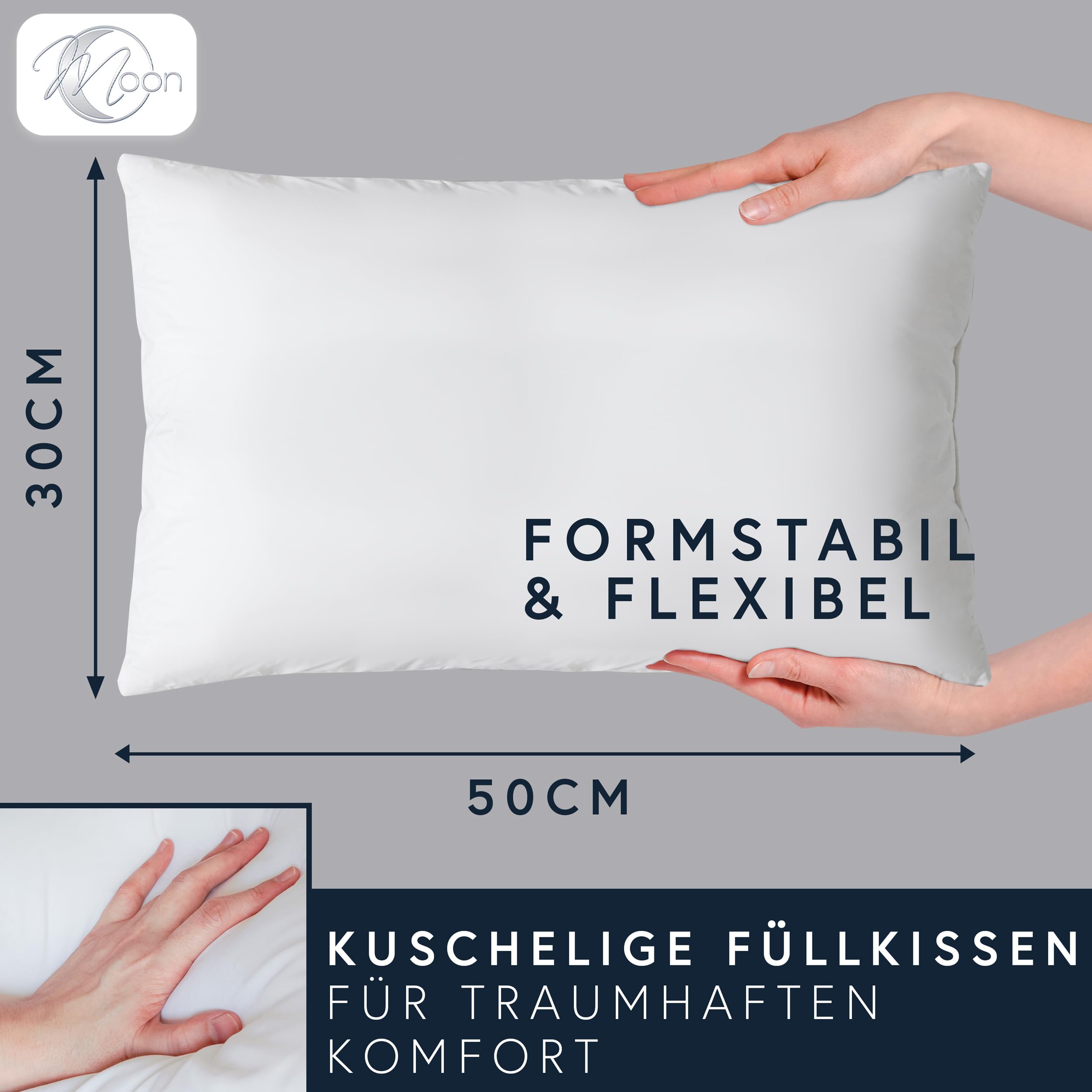 Moon Confezione Da 2 Cuscini Di Riempimento Non Tessuti, Per Interni, Per Divano, Circa 30 X 50 Cm, 240 G, Con Fibra Cava Arricciata (solida - Foto 2