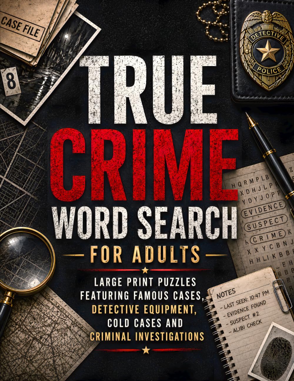 True Crime Word Search for Adults: Large Print Puzzles Featuring Famous Cases, Detective Equipment, Cold Cases and Criminal Investigations