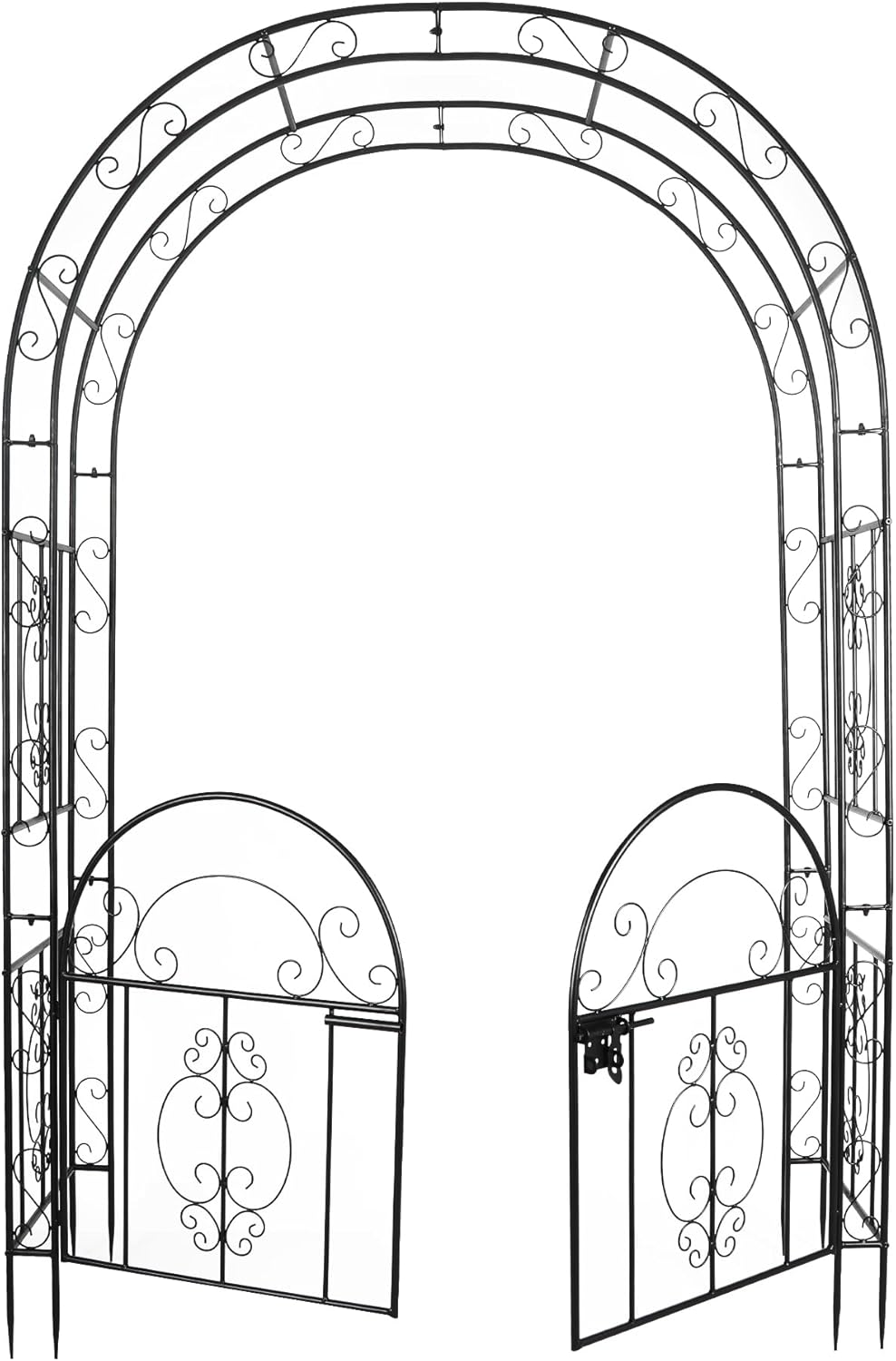 REDCAMP 84in High Metal Garden Arbor Trellis with Gate, Outdoor Heavy Duty Arch Frame with Door for Climbing Plants, Wedding, Ceremony Party, Black 84"x52.4"x19"