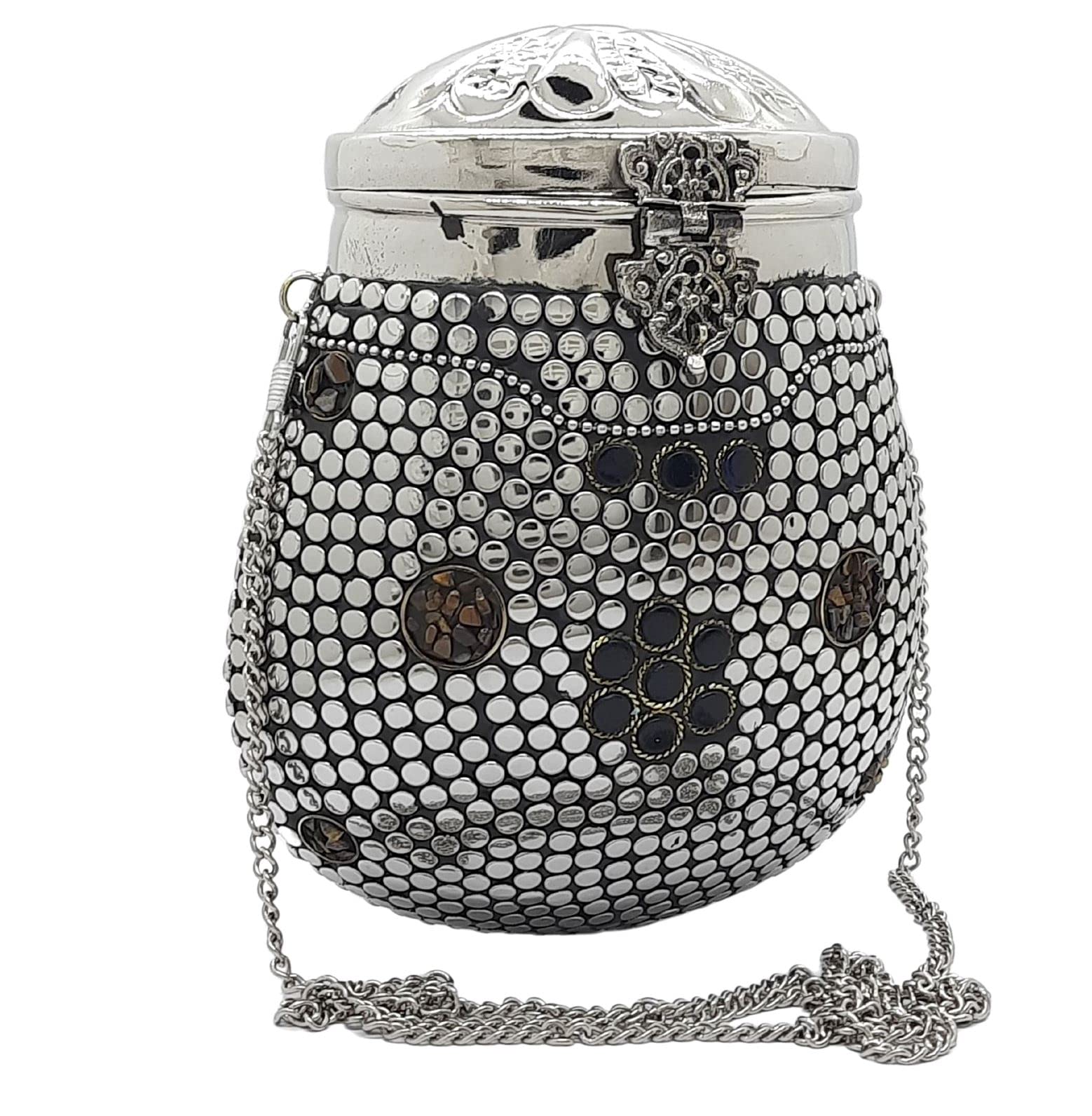 Trend Overseas metal Beaded Ethnic clutch Girls Bridal Bag cross body bag for women/Girl party clutch Metal clutches Vintage Brass (Golden Beads 3) (B09P7KLVCF) Amazon Price History, Amazon Price Tracker