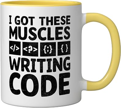 I Got These Muscles Writing Code Programming Coding Coder Ceramic Mug, Yellow/White, 11oz