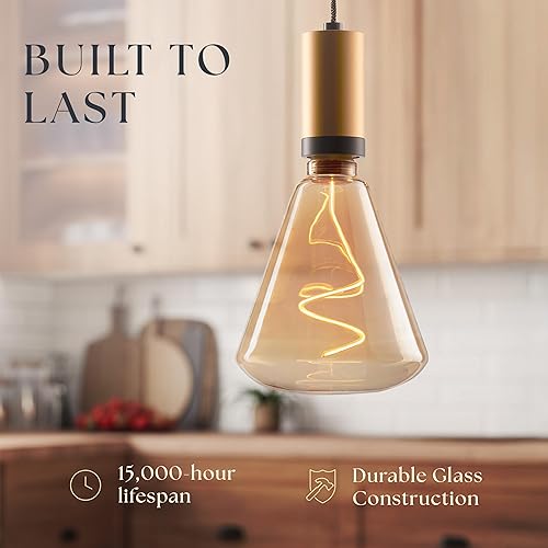 Miniatura 3 de Next Glow Bombilla LED decorativa Edison de filamento LED  240 lúmenes, 4.9 W, regulable, 2000 K blanco cálido, base mediana E26 con impresionante