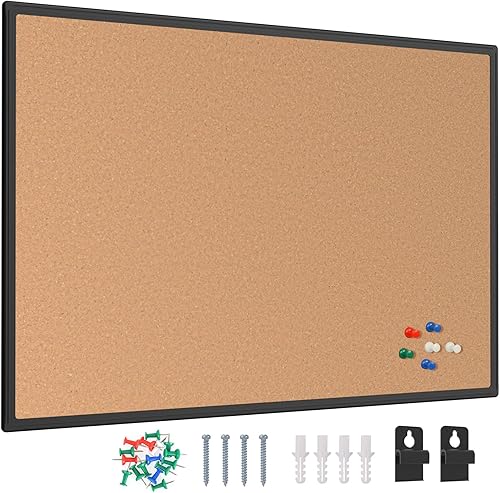 Board2by Tablero de anuncios de corcho de 20 x 30 pulgadas, tablero de corcho con marco de aluminio negro, tablero de oficina para corcho de pared,