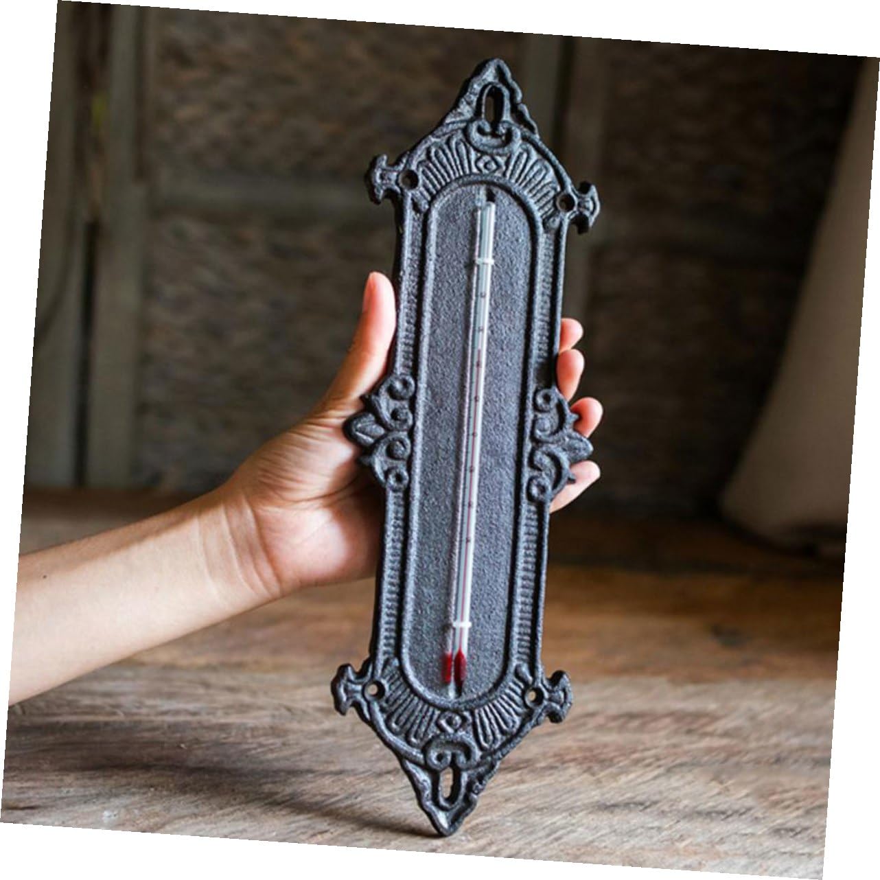 Ciieeo Wandthermometer Klassische Wandmontage für Innenbereich aus Schmiedeeisen Robustes Dekoratives Heimthermometer mit Hygrometer Schwarz für Garten und Wohnraum